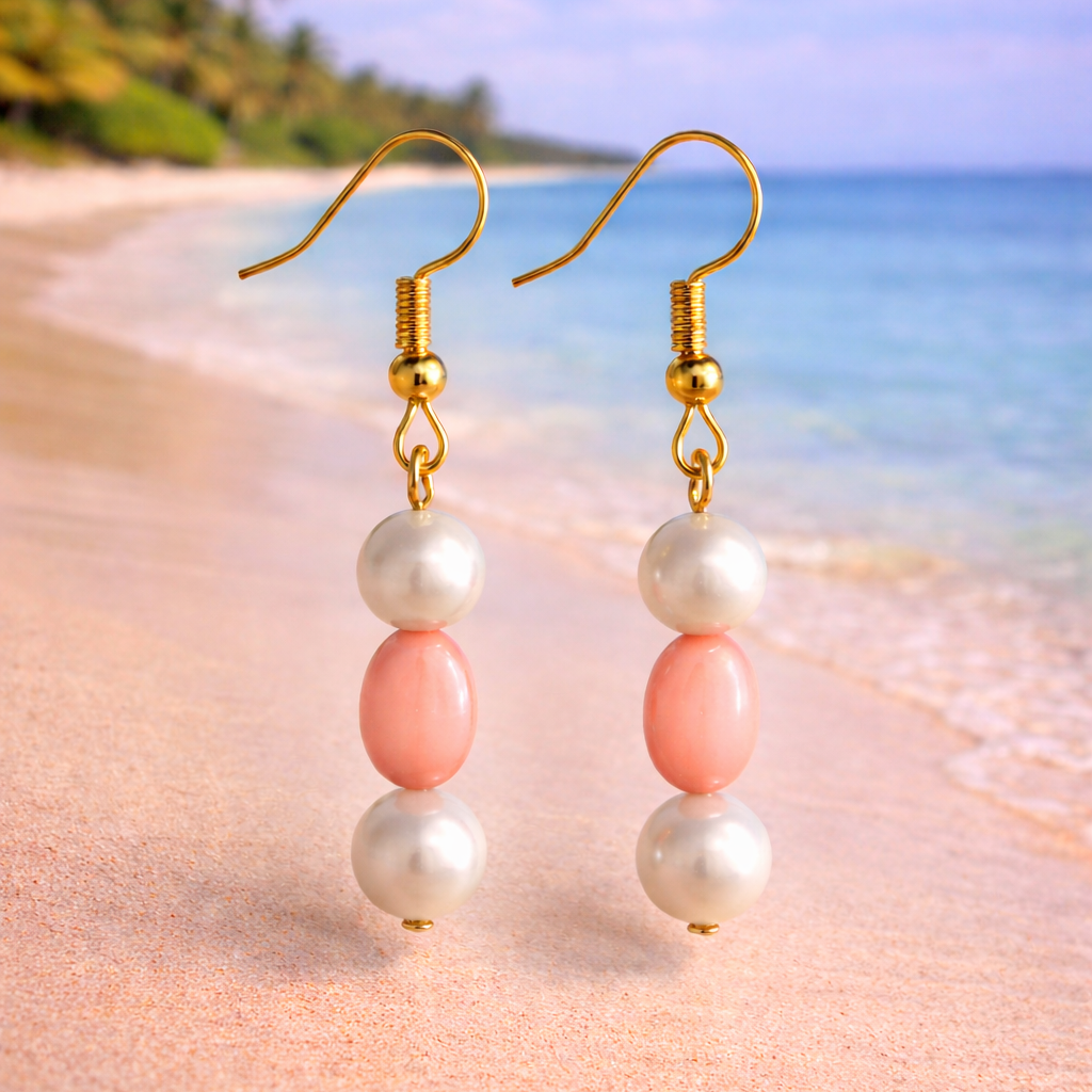 Pearl & Coral Drop Earrings