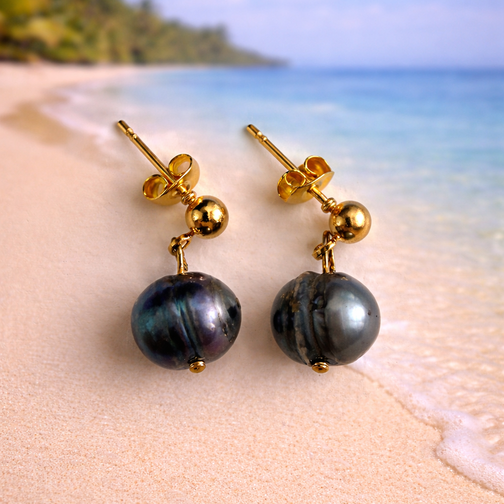 Pearl Post Earrings Dark Gray